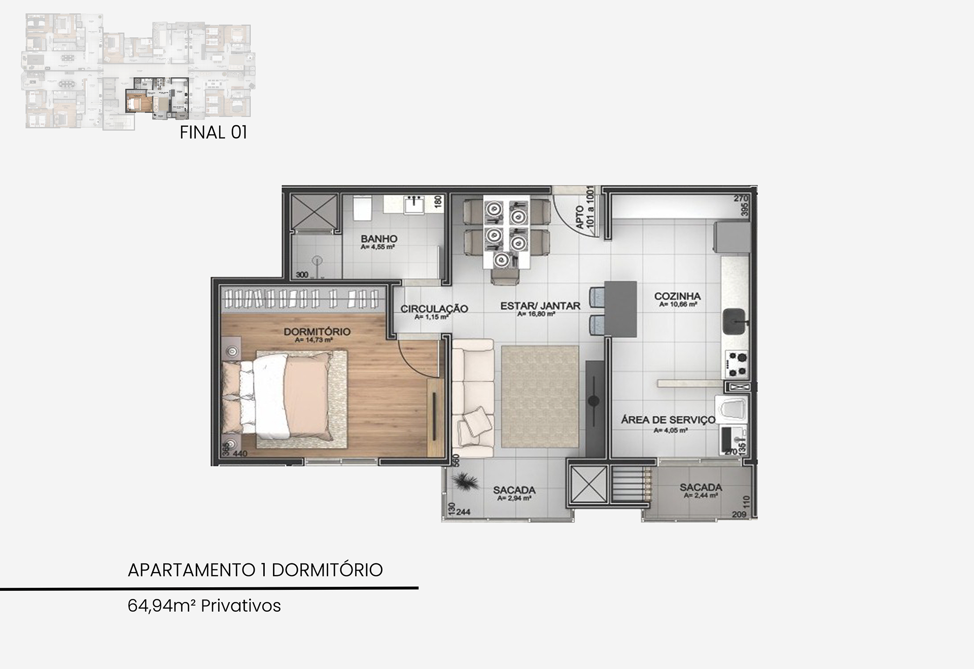Apartamento de 1 dormitório — 64,94 m² (Final 01)