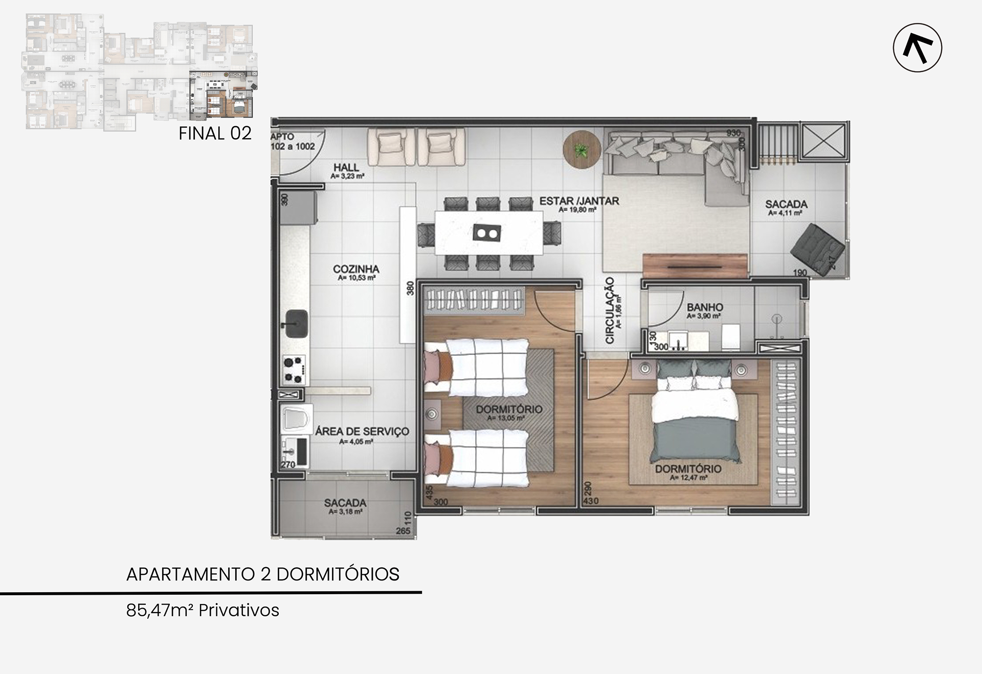 Apartamento de 2 dormitórios — 85,47m² (Final 02)